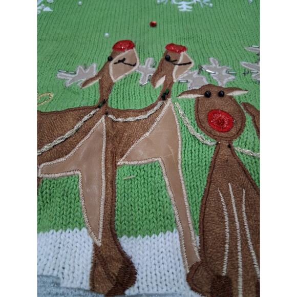 Quacker Factory Women’s 2x Christmas Sweater Green Santa Reindeer Embroidered - Picture 4 of 11